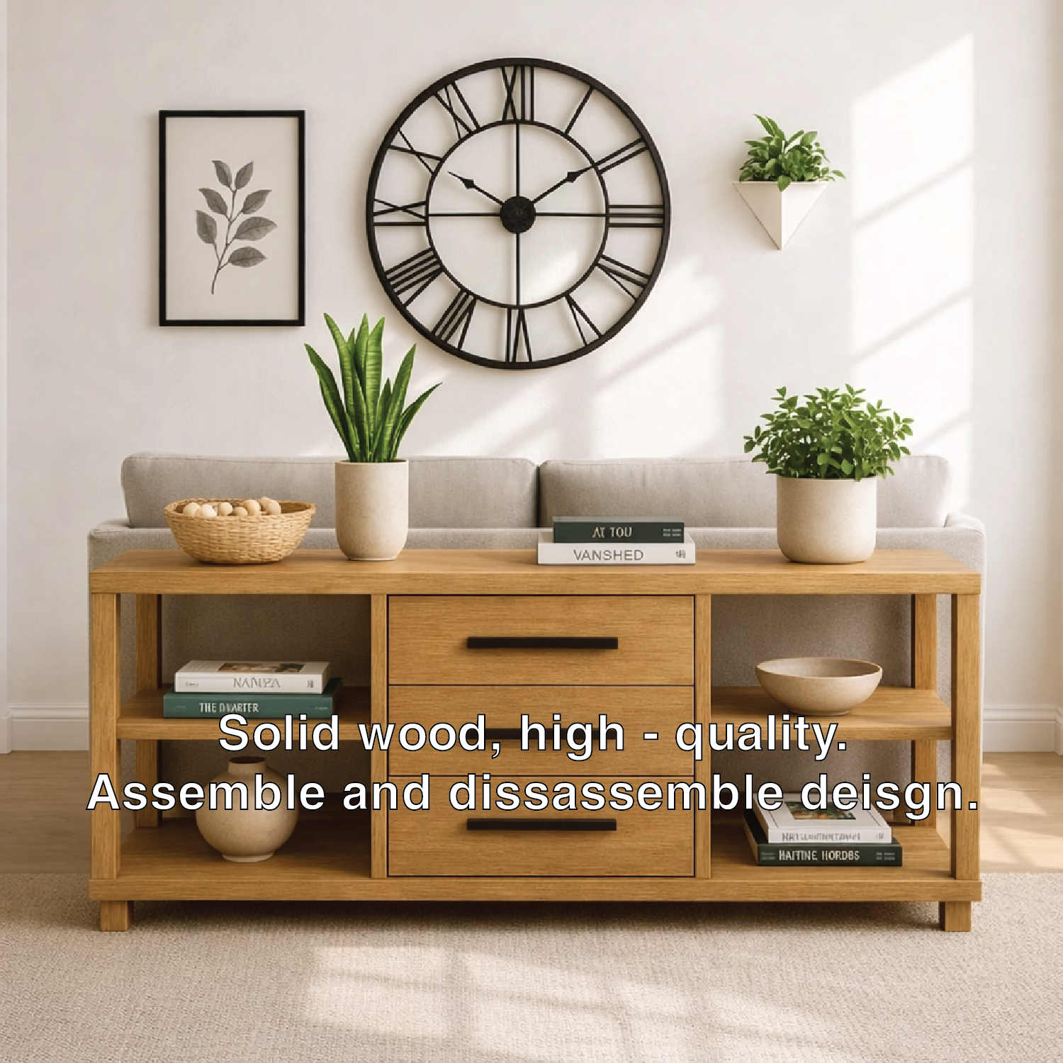 Solid Wood Console Table with Drawers and Shelves, Modern Walnut Entryway Sofa Table Storage Cabinet - view 3 of 7