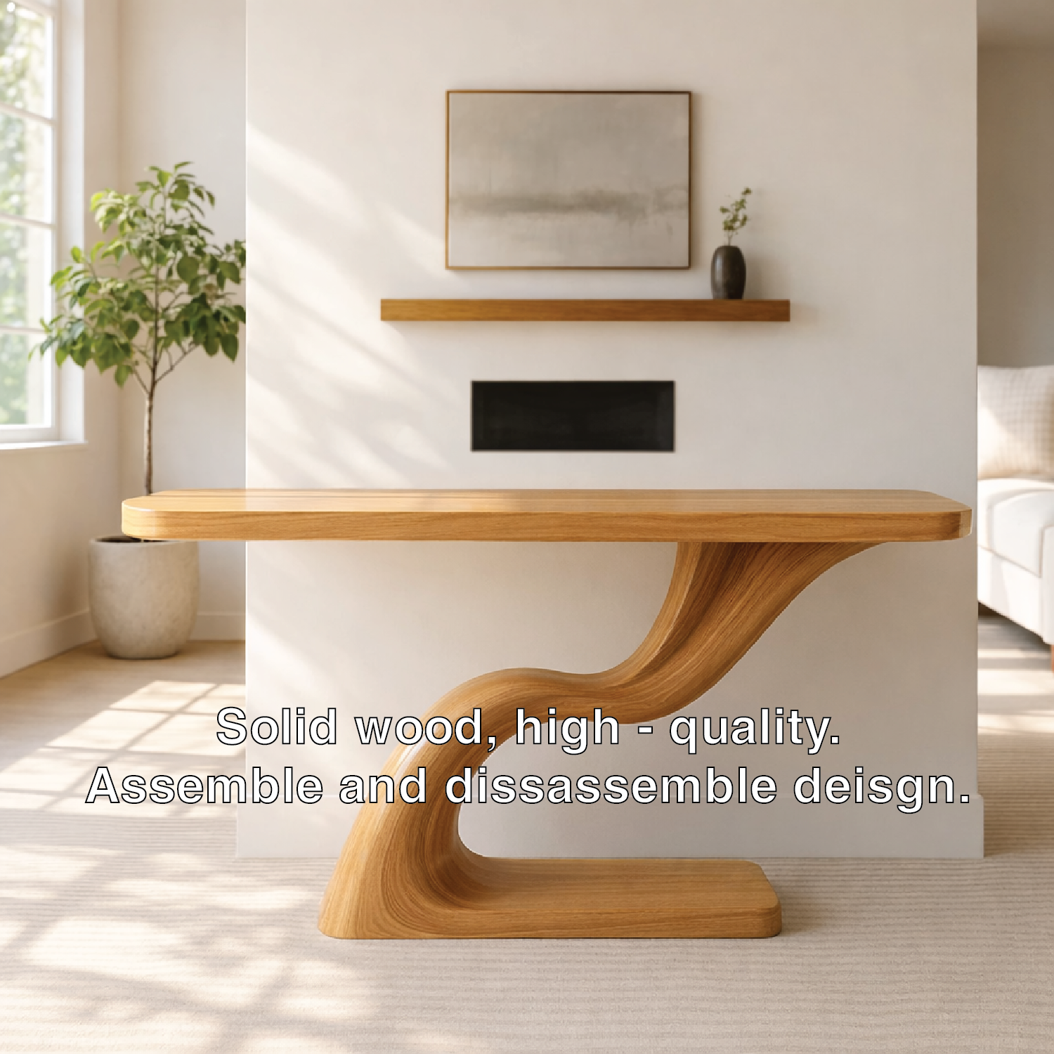 Modern Sculptural Solid Wood Console Table, Curved Base Entryway Hallway Statement Furniture - view 3 of 7