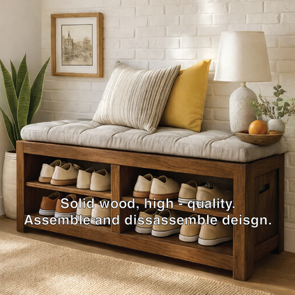 Solid Wood Entryway Bench with Shoe Storage Shelves, Rustic Hallway Organizer - view 2 of 7