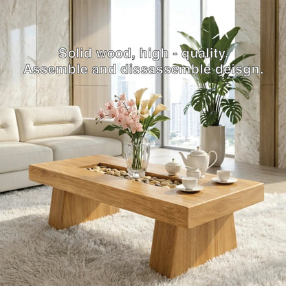 Rustic Wooden Coffee Table with Stone Inlay, Handmade Living Room Furniture - view 6 of 7