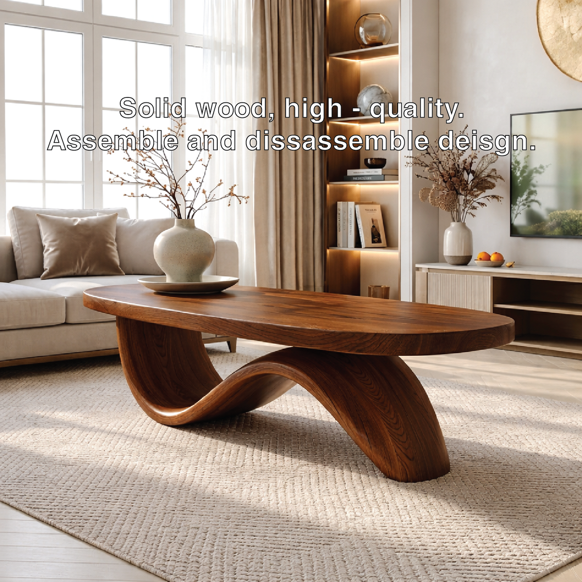 Elegant Wooden Coffee Table with Curved Wavy Design - view 5 of 7