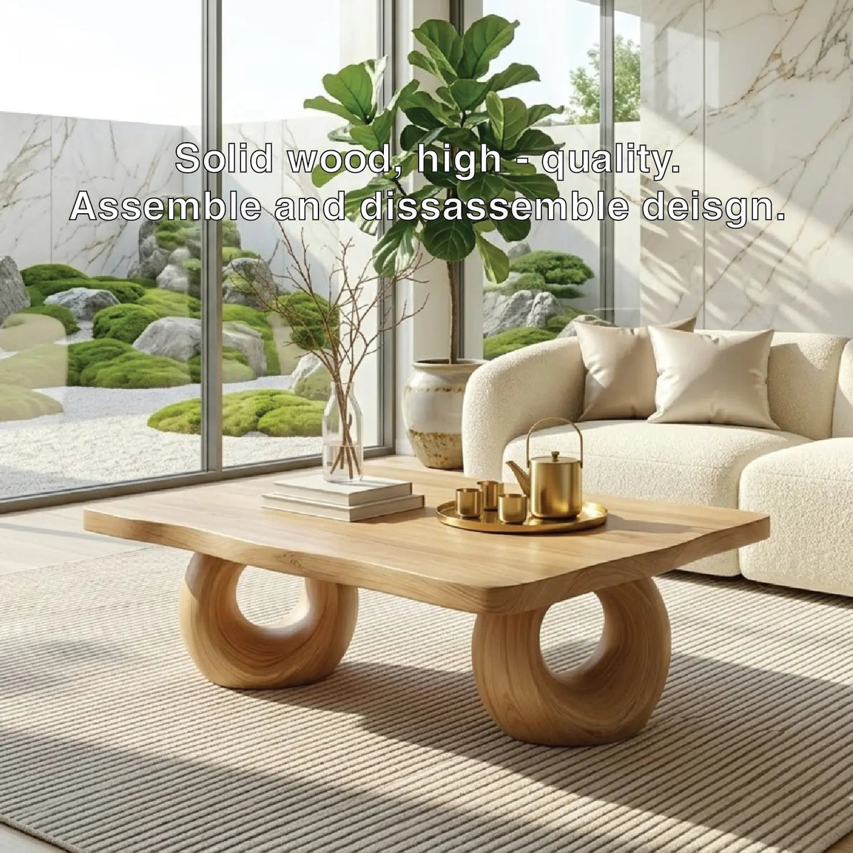 Solid Wood Sculptural Coffee Table with Round Carved Base, Modern Designer Living Room Table - view 6 of 7