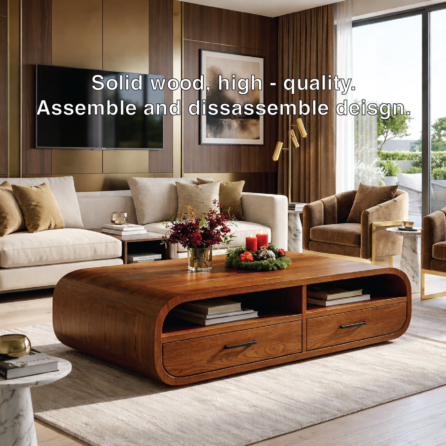 Modern Wooden Coffee Table with Drawers and Storage Space - view 7 of 7