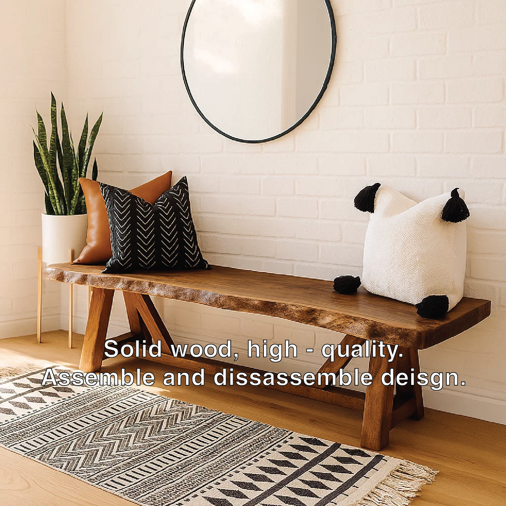 Live Edge Solid Wood Bench, Rustic Farmhouse Entryway Dining Seat - view 5 of 7