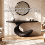 Solid Wood Console Table with Sculpted Curved Base, Modern Minimalist Design - view 7 of 7