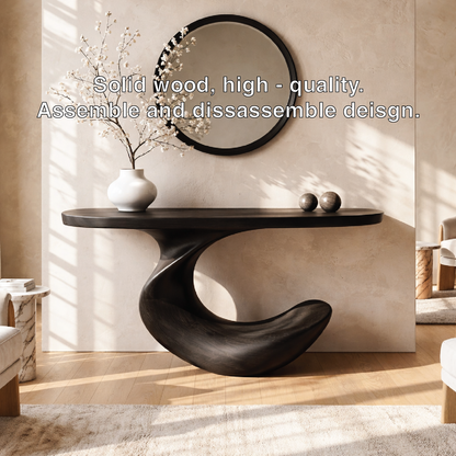Solid Wood Console Table with Sculpted Curved Base, Modern Minimalist Design - view 7 of 7