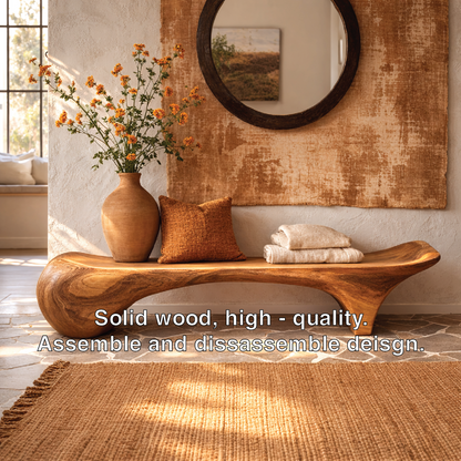 Sculptural Solid Wood Bench, Organic Modern Entryway Statement Seat - view 5 of 7