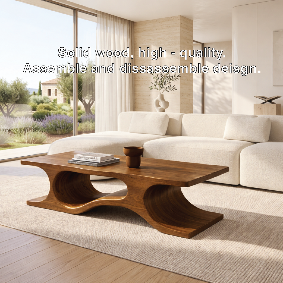 Organic Sculptural Coffee Table with Wave Base, Modern Minimalist Home Living Room Centerpiece - view 6 of 7