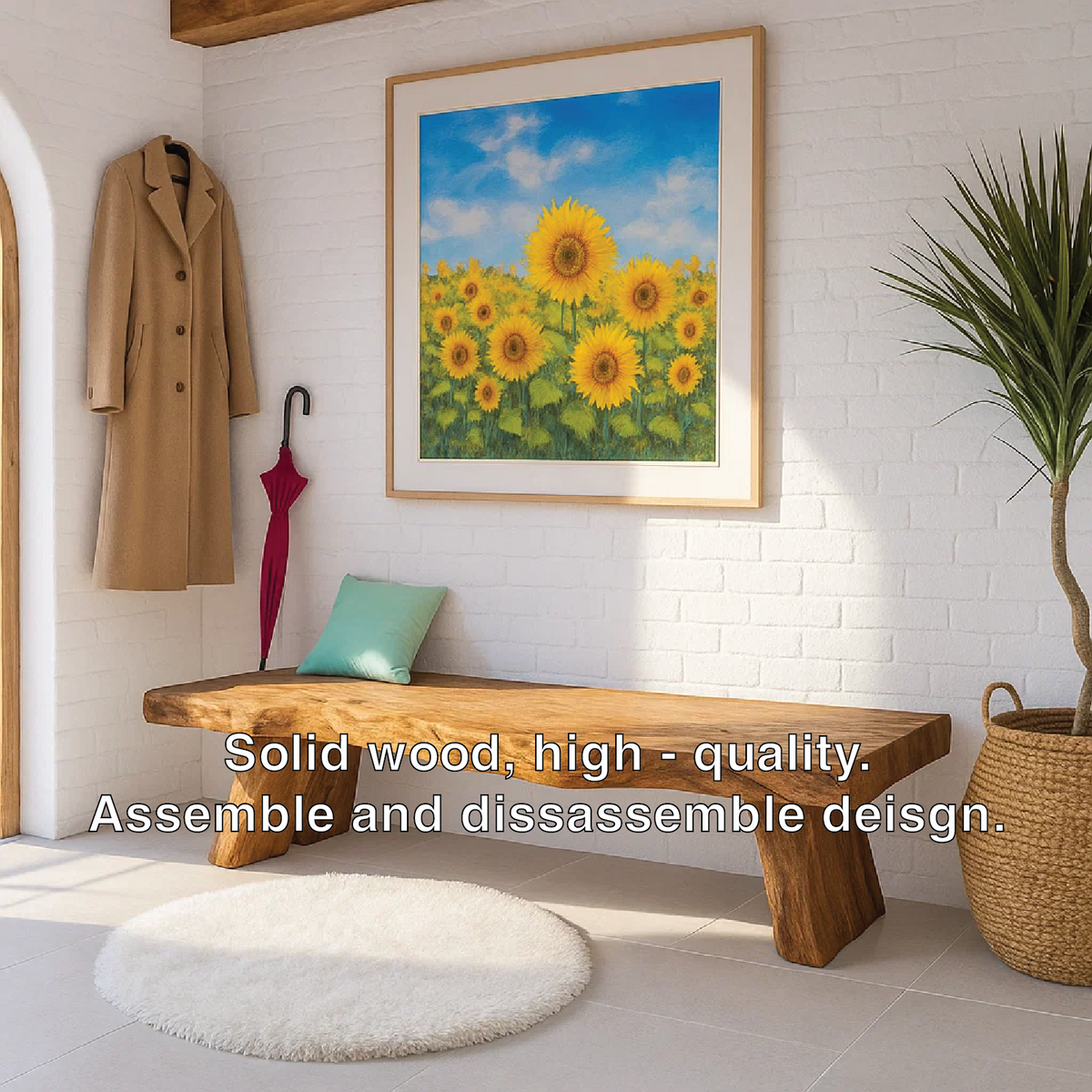 Solid Wood Entryway Bench with Sculptural Legs, Handmade Rustic Hallway Seat - view 6 of 7