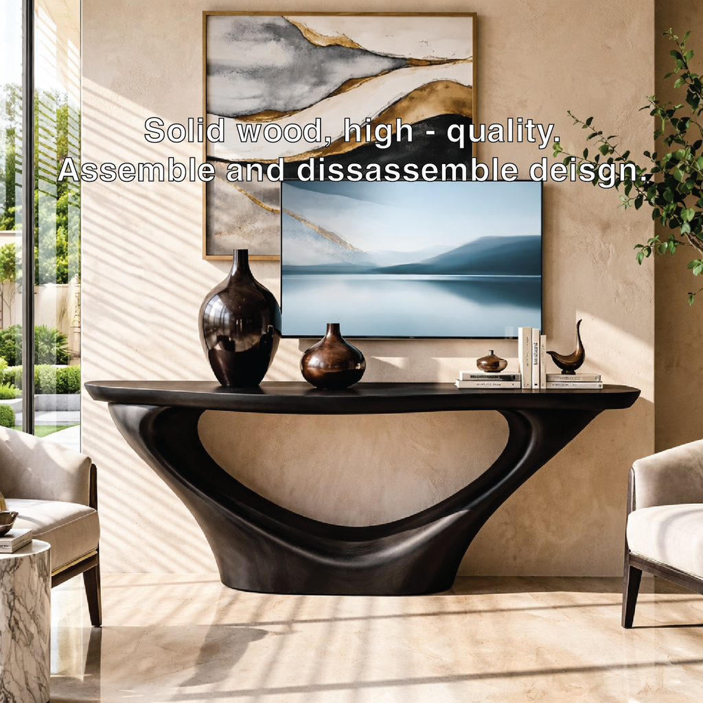 Solid Wood Console Table with Sculptural Curved Base, Modern Artistic Design - view 7 of 7
