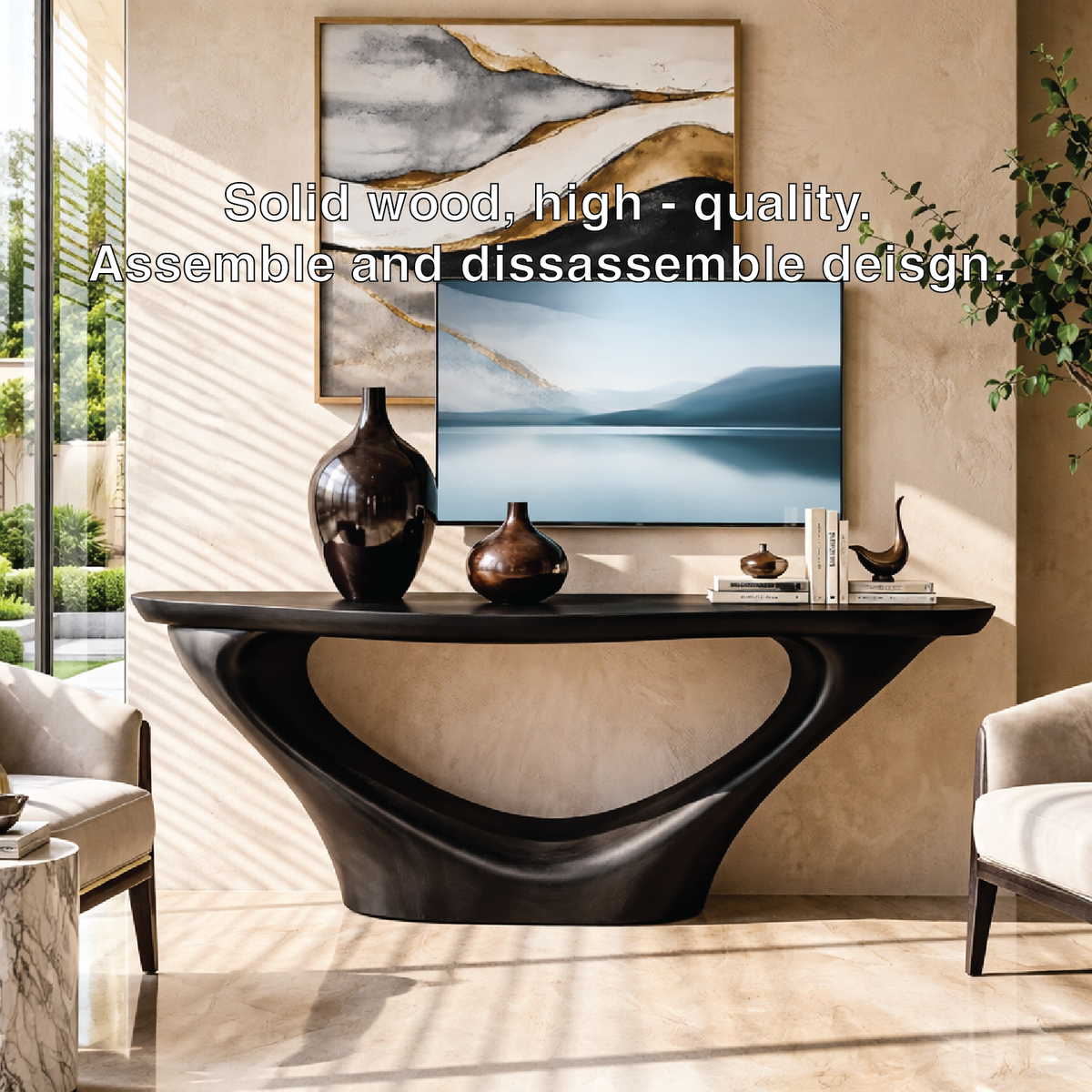 Solid Wood Console Table with Sculptural Curved Base, Modern Artistic Design - view 7 of 7