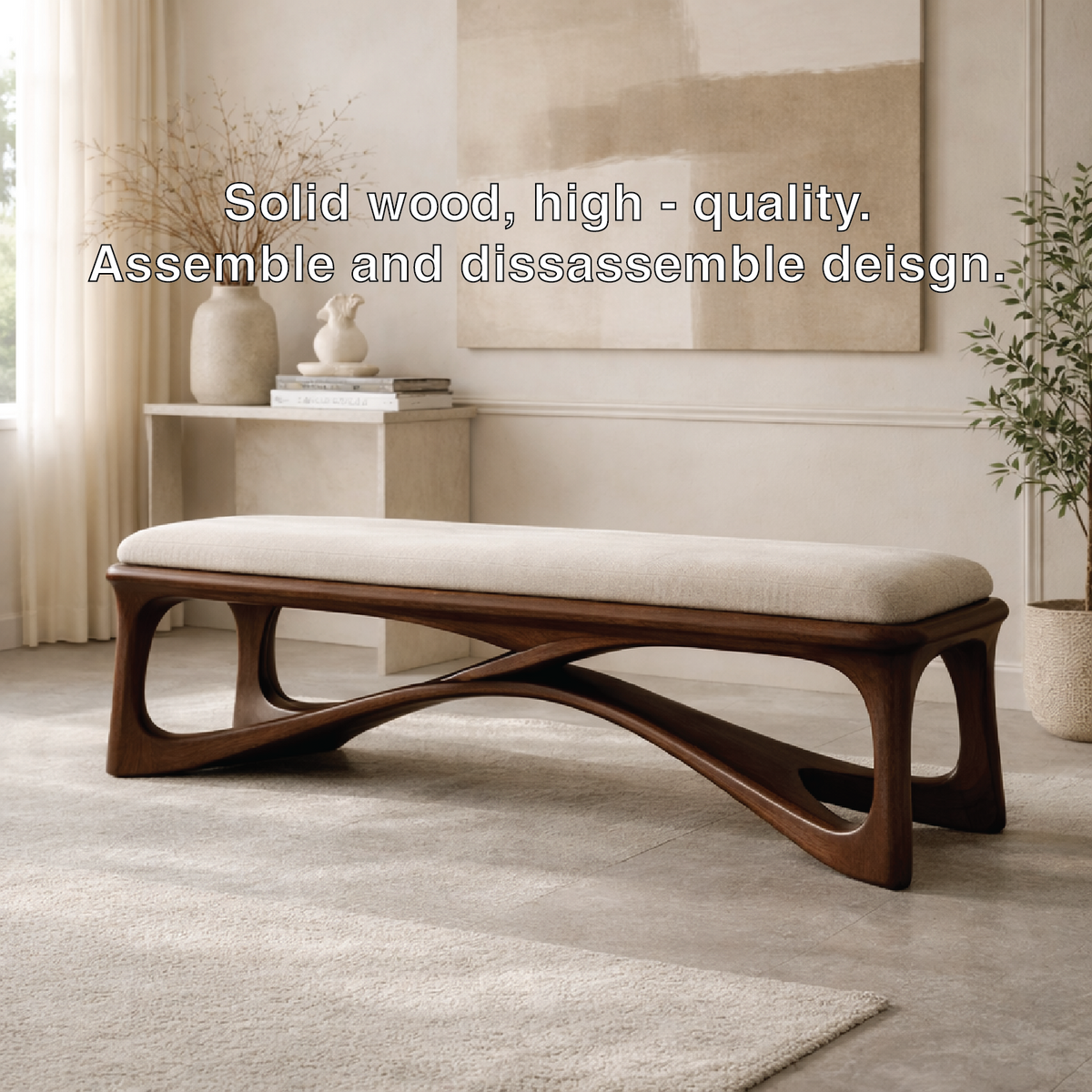 Modern Upholstered Wooden Entryway Bench, Sculptural Hallway Seating for Luxury Homes - view 7 of 7