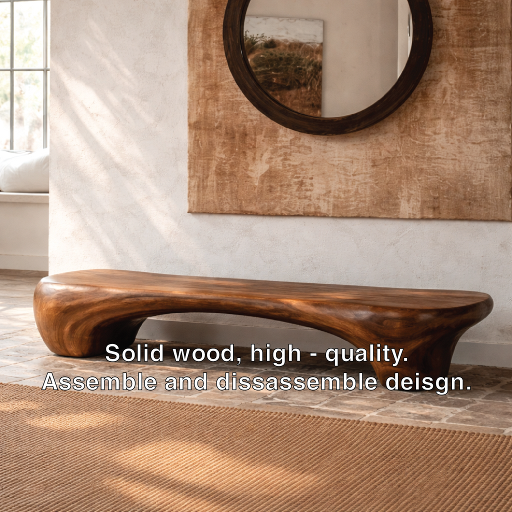 Organic Sculptural Solid Wood Bench, Modern Rustic Statement Seating - view 7 of 7