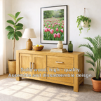 Solid Wood Console Table, Modern Wood Buffet Console with Doors and Drawers Storage - view 3 of 7