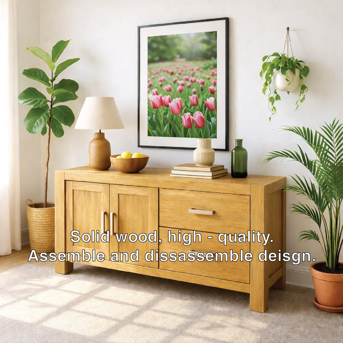 Solid Wood Console Table, Modern Wood Buffet Console with Doors and Drawers Storage - view 3 of 7