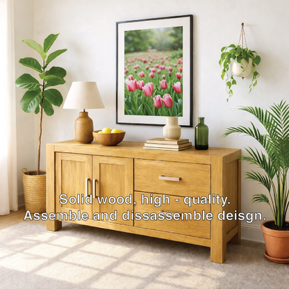 Solid Wood Console Table, Modern Wood Buffet Console with Doors and Drawers Storage - view 3 of 7