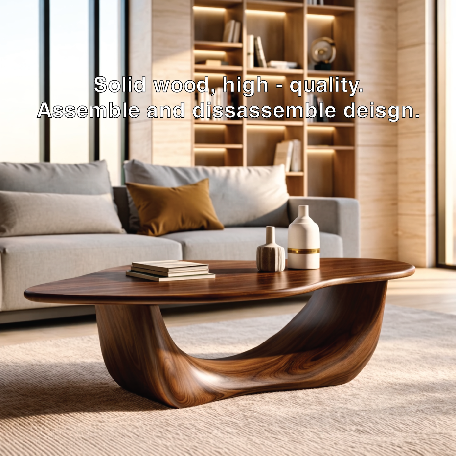 Organic Sculptural Coffee Table with Curved Base, Modern Living Room Centerpiece - view 7 of 7