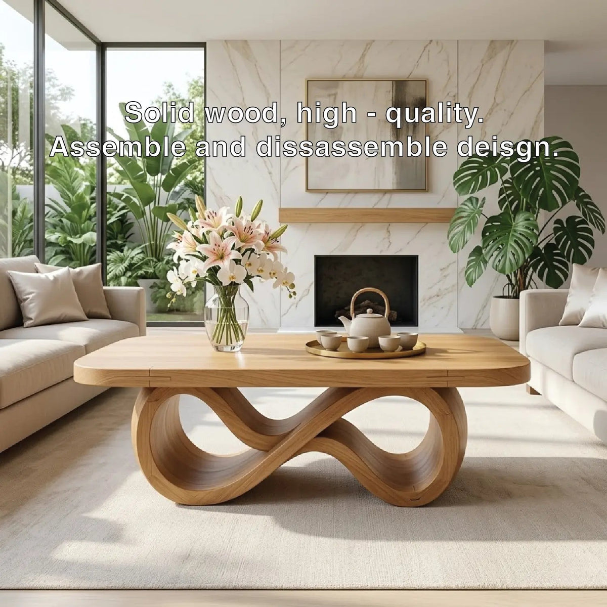 Elegant Infinity-Shaped Coffee Table, Modern Wooden Living Room Furniture - view 6 of 7