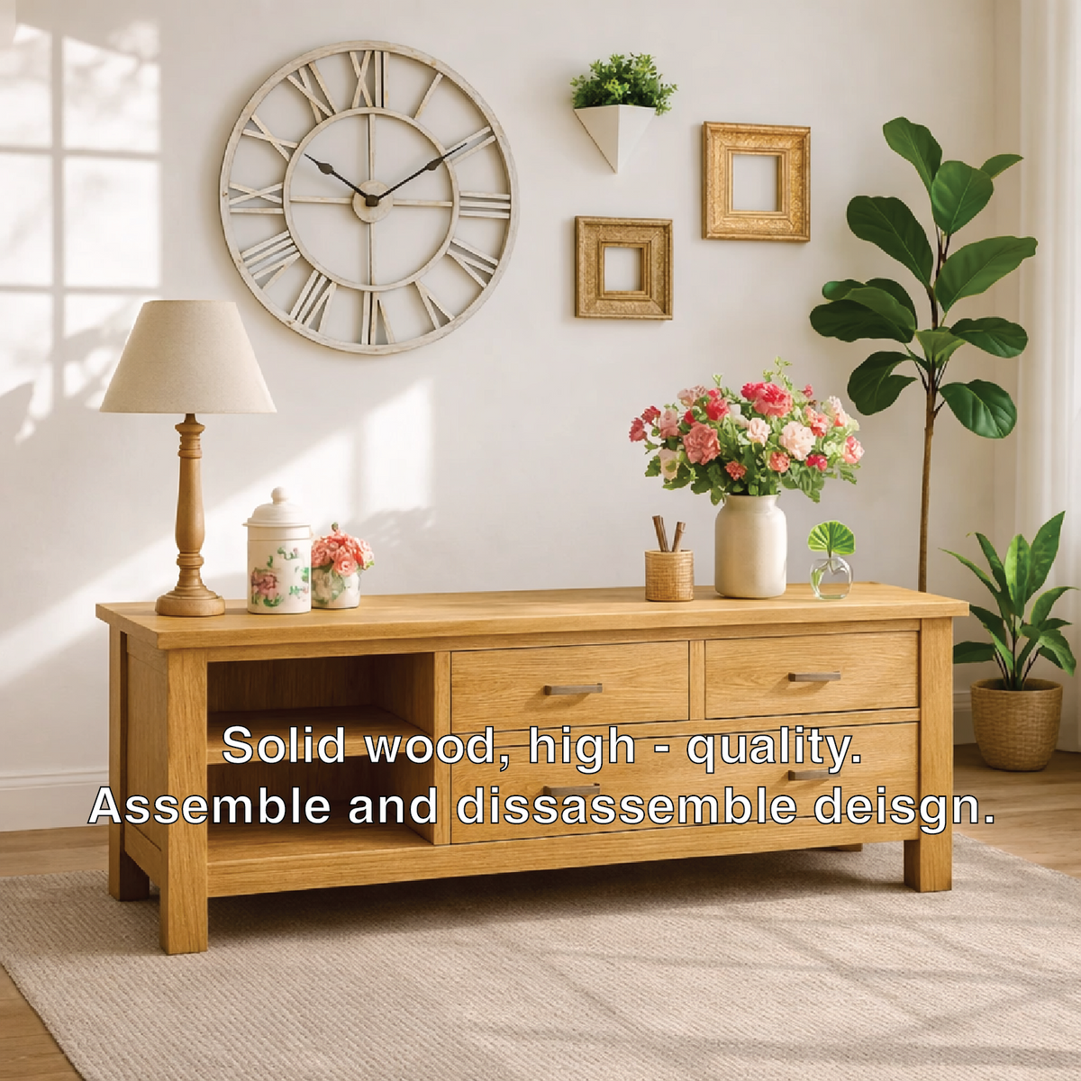 Solid Wood Console Table with Drawers, Farmhouse Wood Media Cabinet with Storage - view 3 of 7