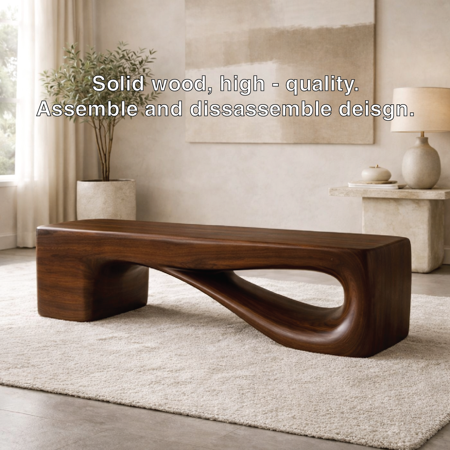 Modern Sculptural Wooden Entryway Bench, Curved Hallway Seating for Luxury Homes - view 7 of 7