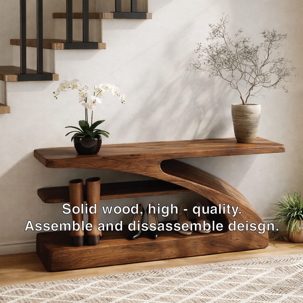 Modern Sculptural Solid Wood Entryway Bench with Shoe Storage - view 4 of 7