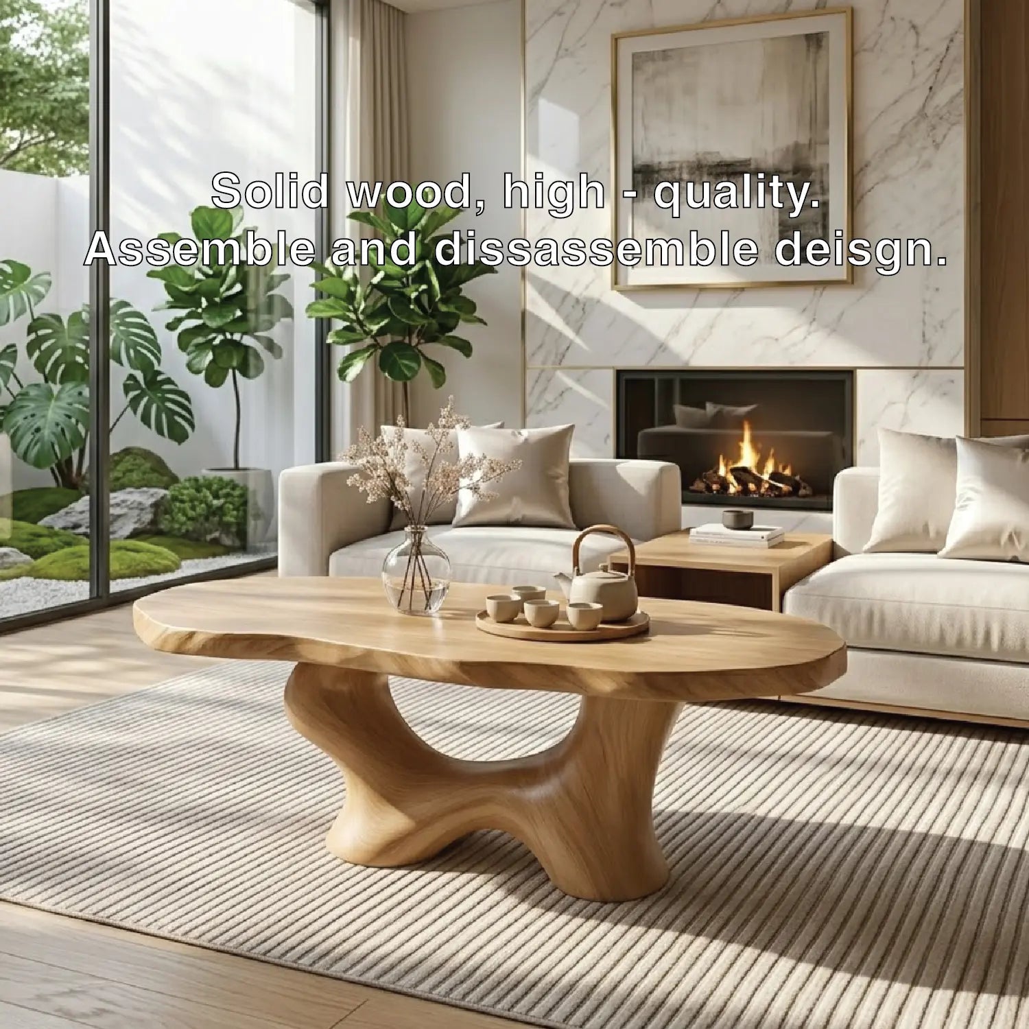 Modern Handcrafted Coffee Table, Sculptural Wooden Design with Elegant Curves - view 6 of 7
