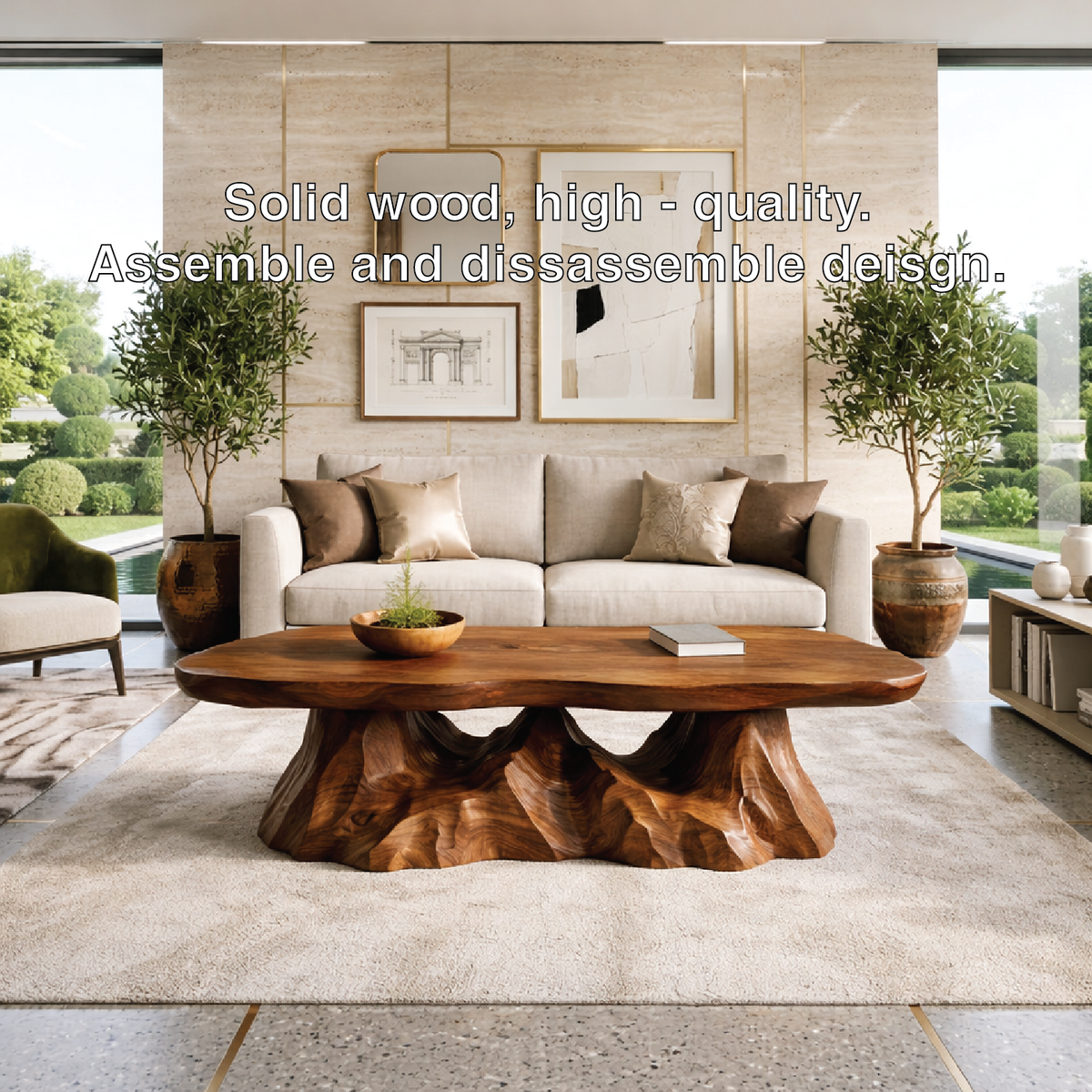 Sculptural Wooden Coffee Table with Unique Wavy Design - view 5 of 7