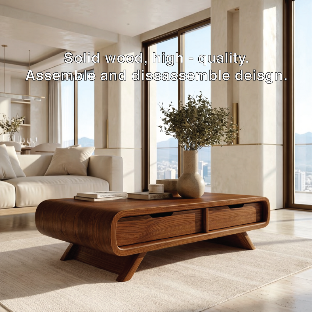 Modern Storage Coffee Table with Drawers, Minimalist Rounded Living Room Centerpiece - view 5 of 7