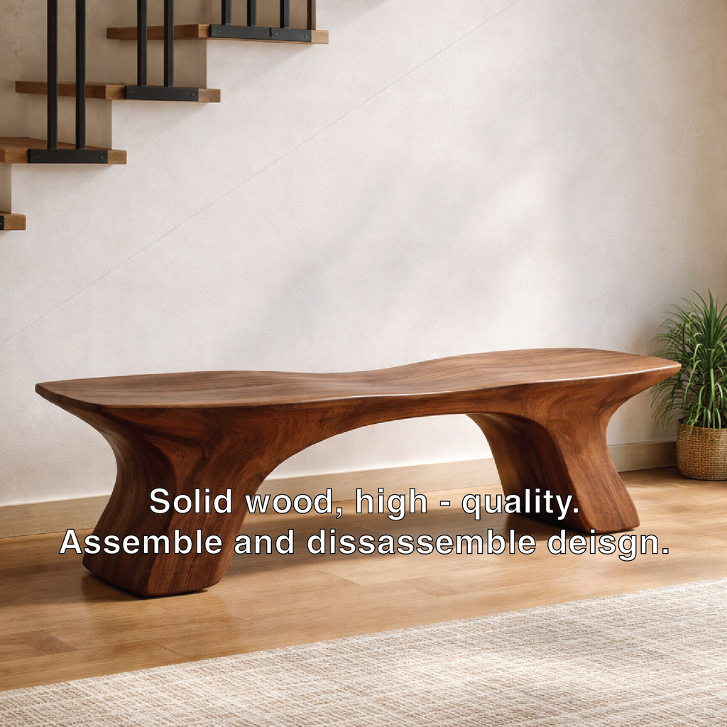 Sculptural Solid Wood Bench, Organic Modern Statement Seating - view 2 of 7