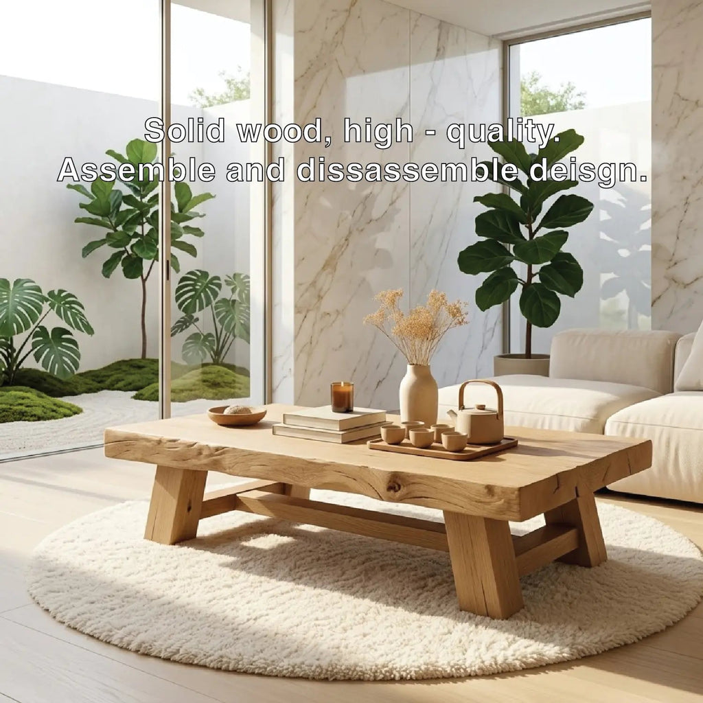 Handcrafted Solid Wood Coffee Table, Rustic Style with Geometric Legs - view 6 of 7
