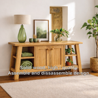 Modern Solid Wood Sideboard Cabinet, Farmhouse Buffet Storage Console with Shelves and Doors - view 3 of 7