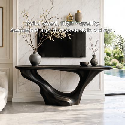 Solid Wood Console Table with Sculpted Curved Base, Modern Minimalist Design - view 5 of 7