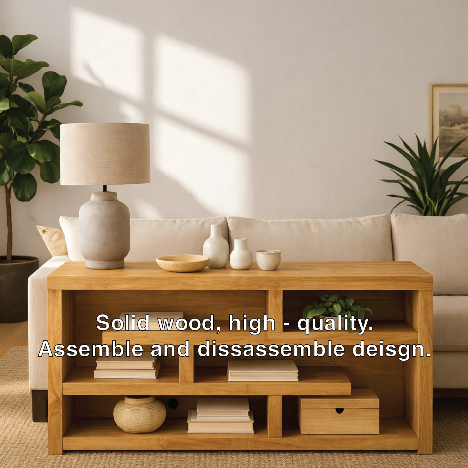 Modern Wood Console Table, Mid Century Media Console Cabinet with Open Storage Shelves - view 3 of 7