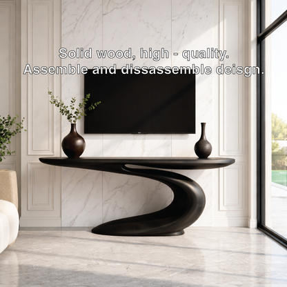 Solid Wood Console Table with Sculpted Curved Base, Modern Artistic Design - view 7 of 7