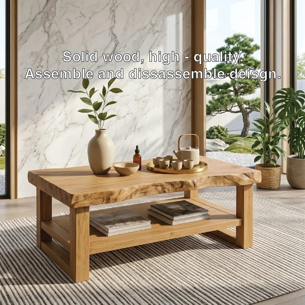 Rustic Solid Wood Coffee Table with Natural Finish and Lower Storage - view 6 of 7