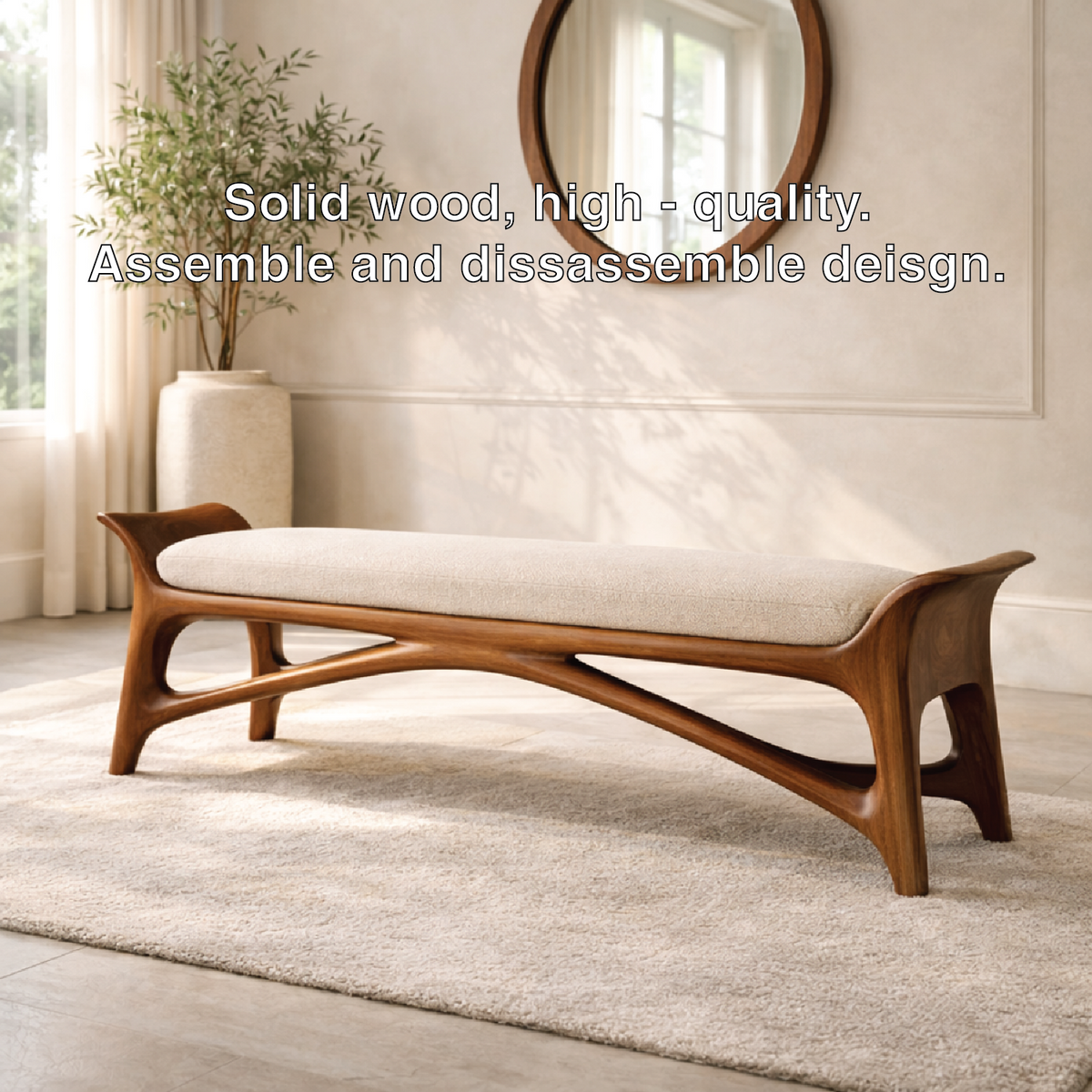 Modern Upholstered Entryway Bench, Luxury Sculptural Hallway Seat with Curved Frame - view 7 of 7
