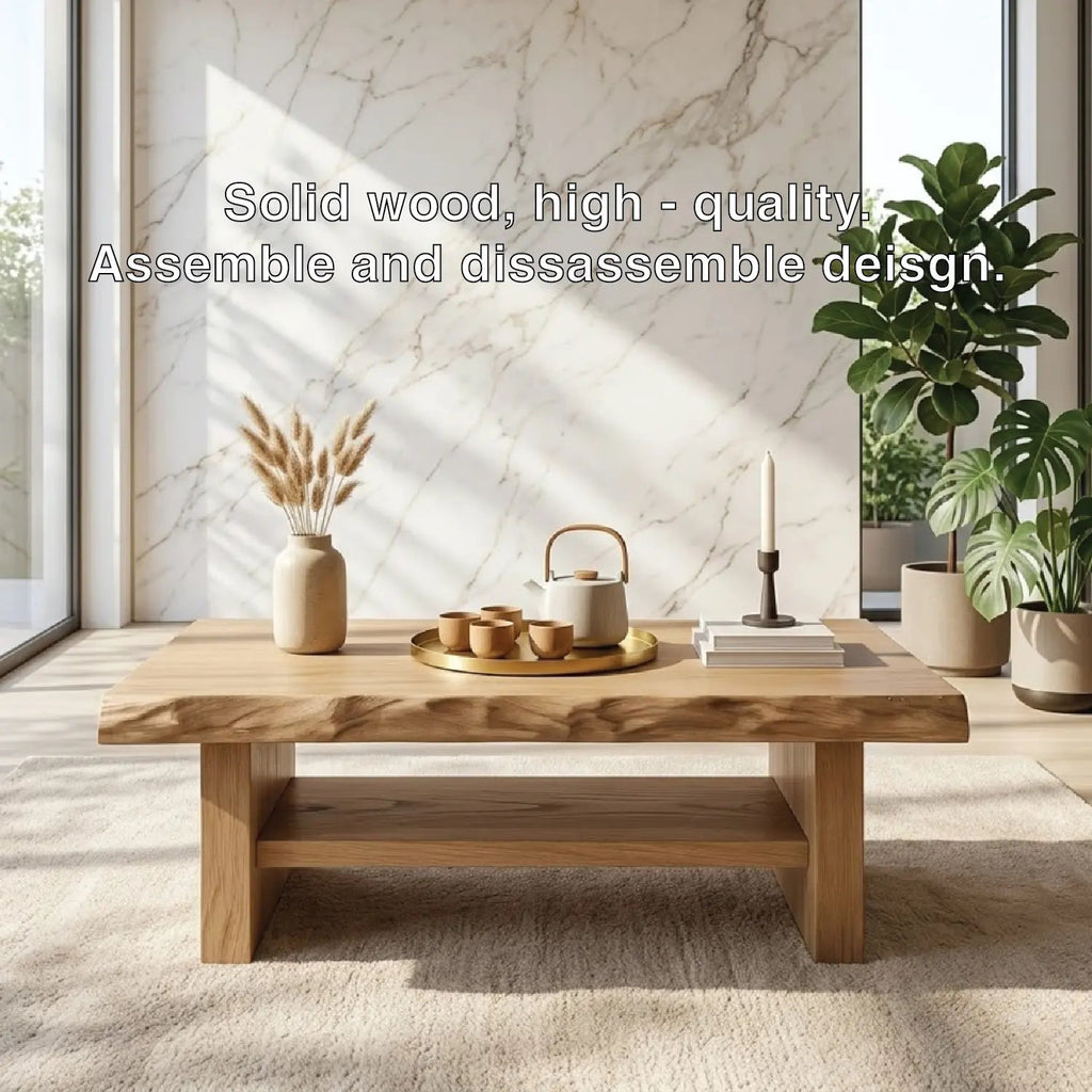 Handcrafted Solid Wood Coffee Table with Lower Storage Shelf for Living Room - view 7 of 7