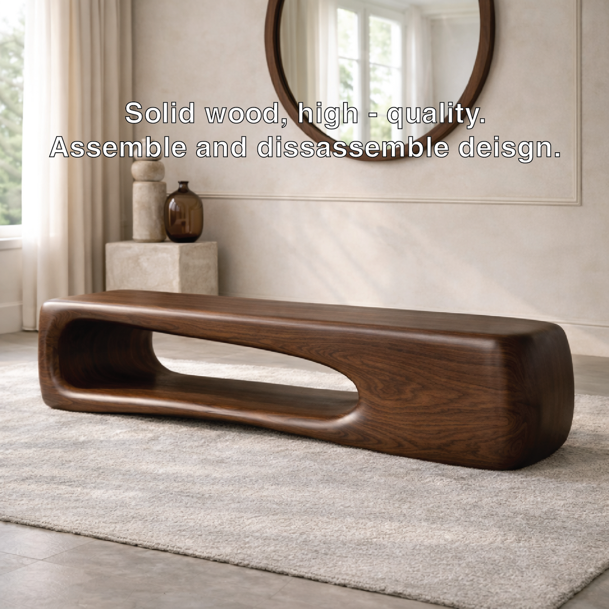 Modern Sculptural Wooden Entryway Bench, Curved Minimalist Hallway Seating Decor - view 6 of 7