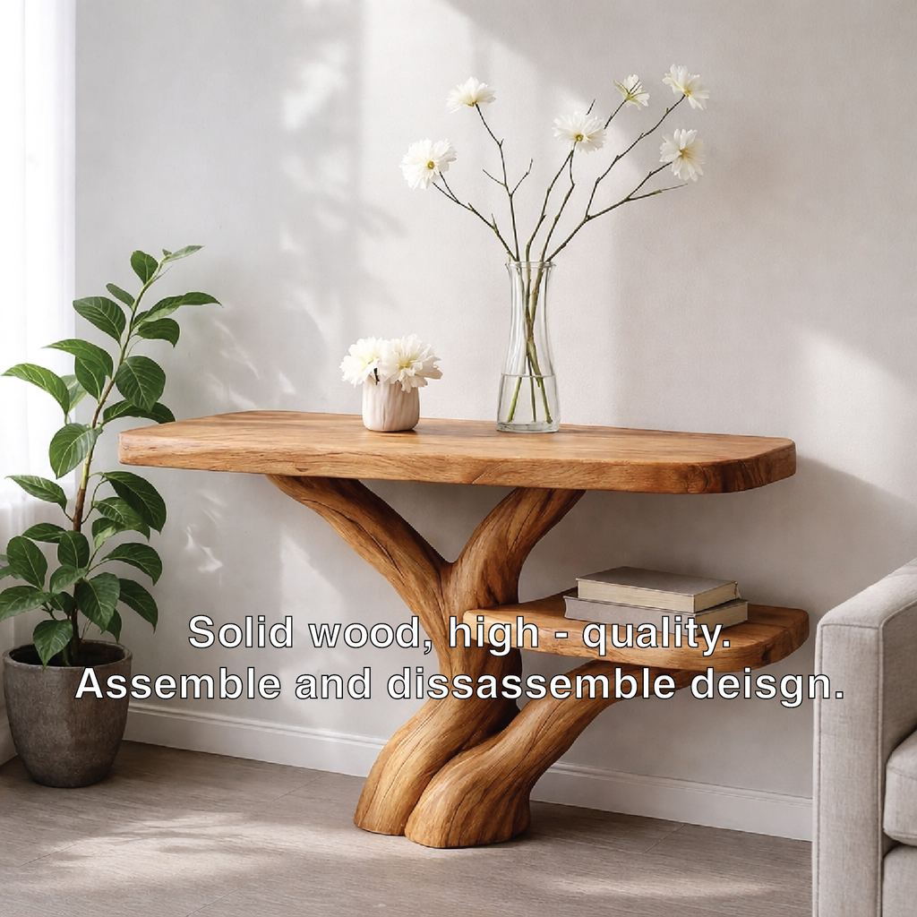 Handcrafted Tree Console Table – Solid Wood Entryway Table with Natural Root Design and Floating Shelf - view 3 of 7