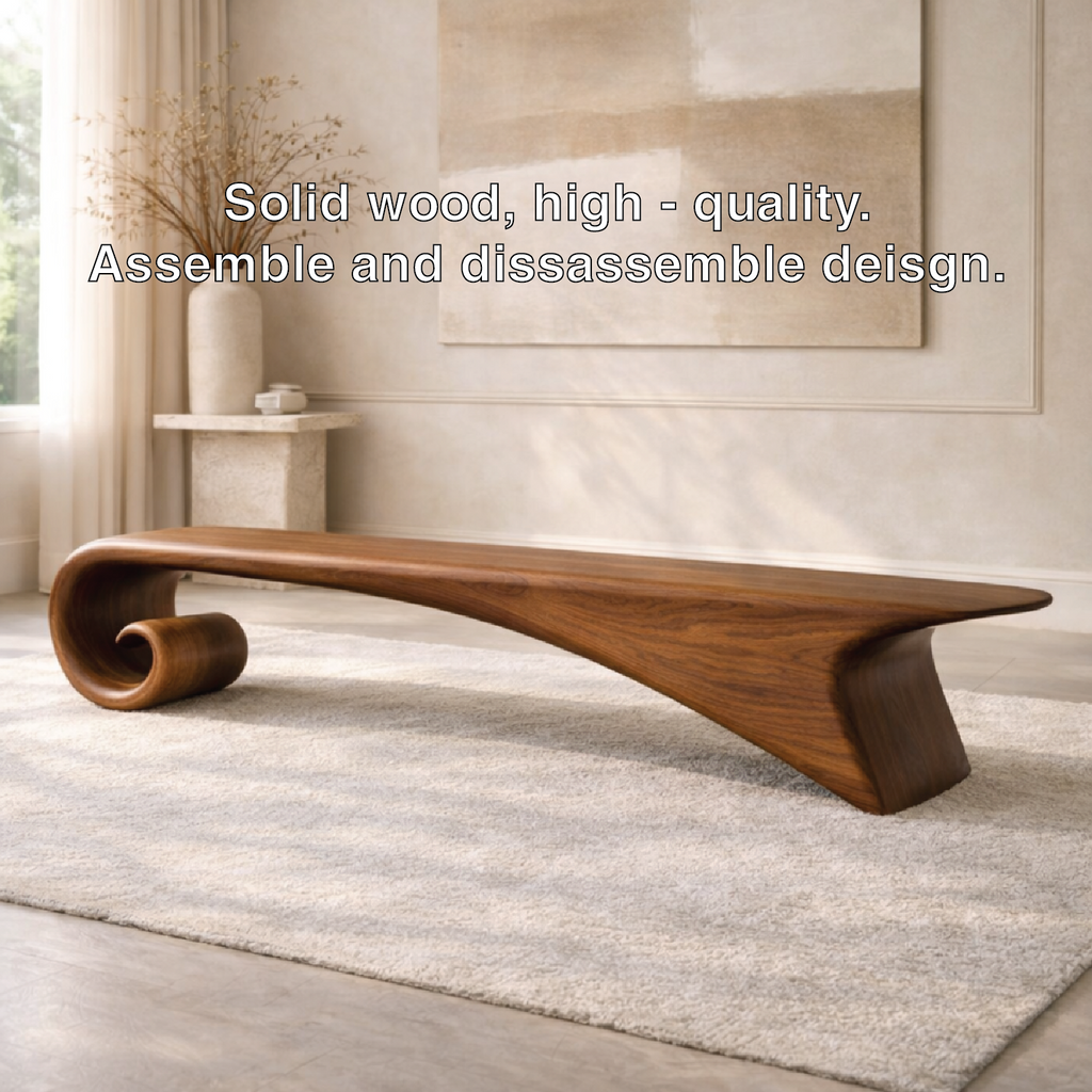 Modern Curved Entryway Bench Sculptural Wooden Hallway Seat Minimalist Furniture - view 7 of 7