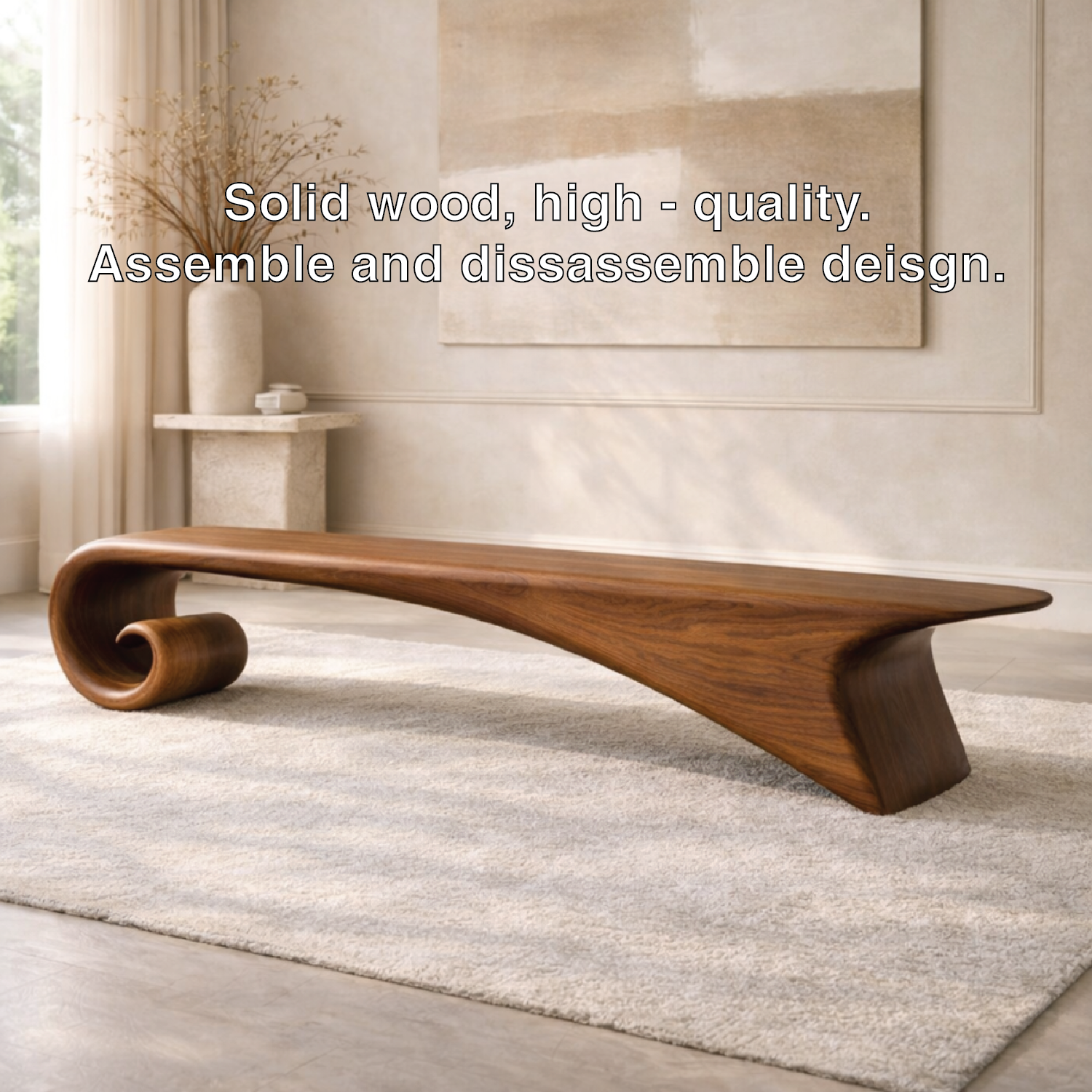 Modern Curved Entryway Bench Sculptural Wooden Hallway Seat Minimalist Furniture - view 7 of 7