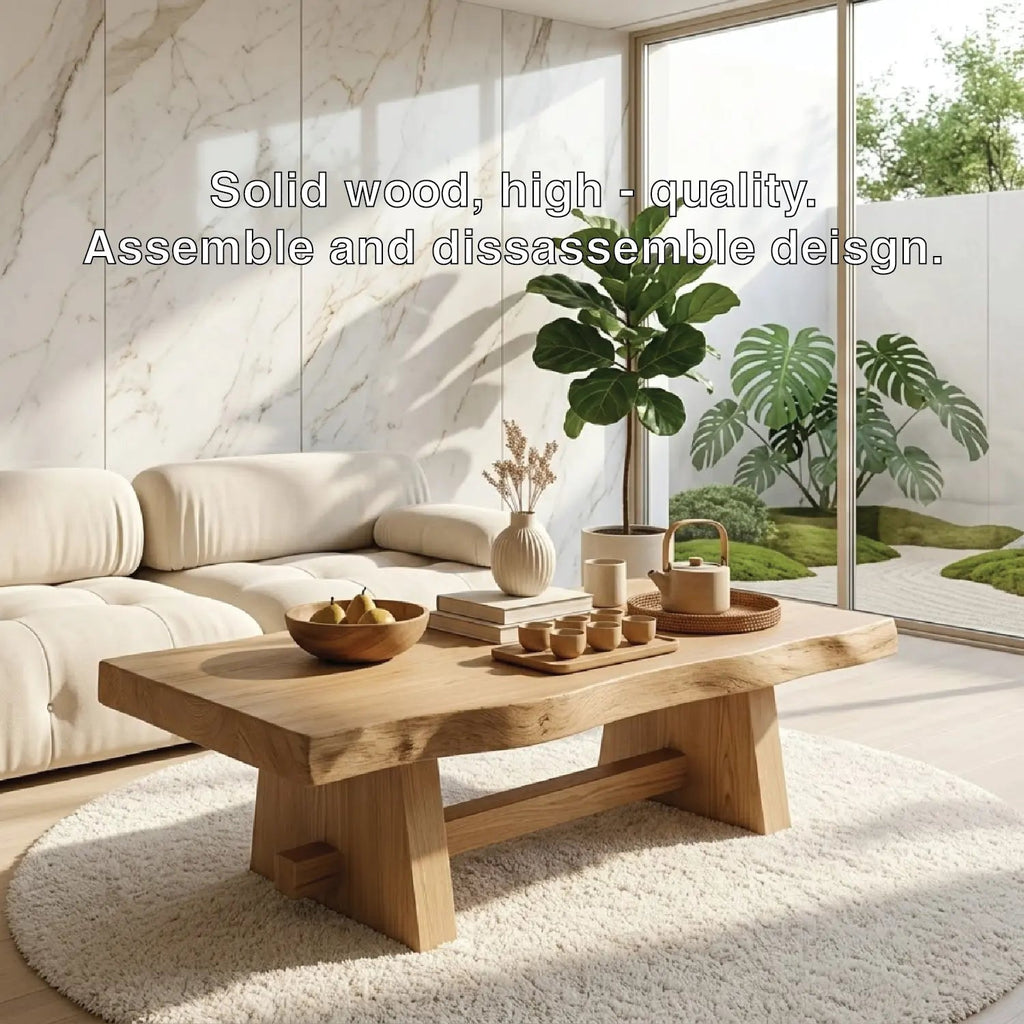 Solid Wood Coffee Table with Unique Design and Spacious Storage Shelf for Living Room - view 6 of 7