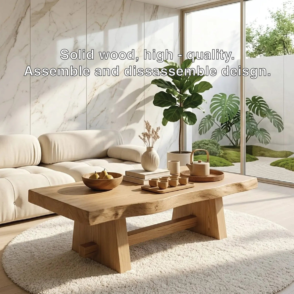 Solid Wood Coffee Table with Unique Design and Spacious Storage Shelf for Living Room - view 6 of 7