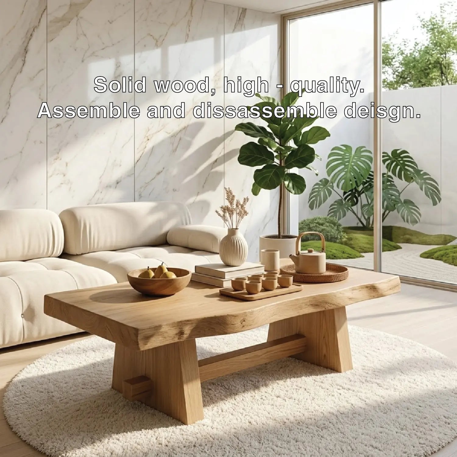 Solid Wood Coffee Table with Unique Design and Spacious Storage Shelf for Living Room - view 6 of 7