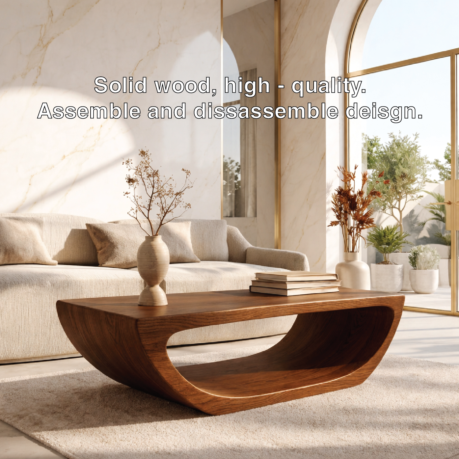 Modern Sculptural Coffee Table with Open Base, Minimalist Living Room Accent Table - view 6 of 7