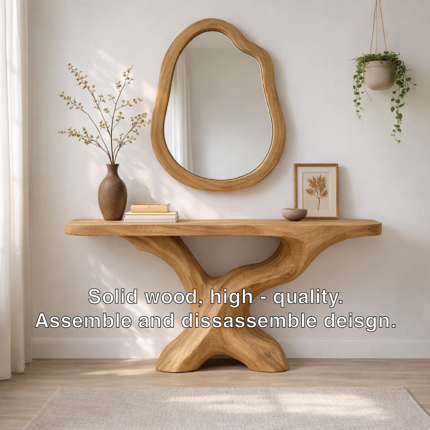 Sculptural Solid Wood Console Table, Organic Tree Base Entryway Table - view 4 of 7