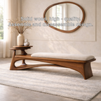 Contemporary Entryway Bench with Side Table Curved Hallway Seat Minimalist Furniture - view 5 of 7