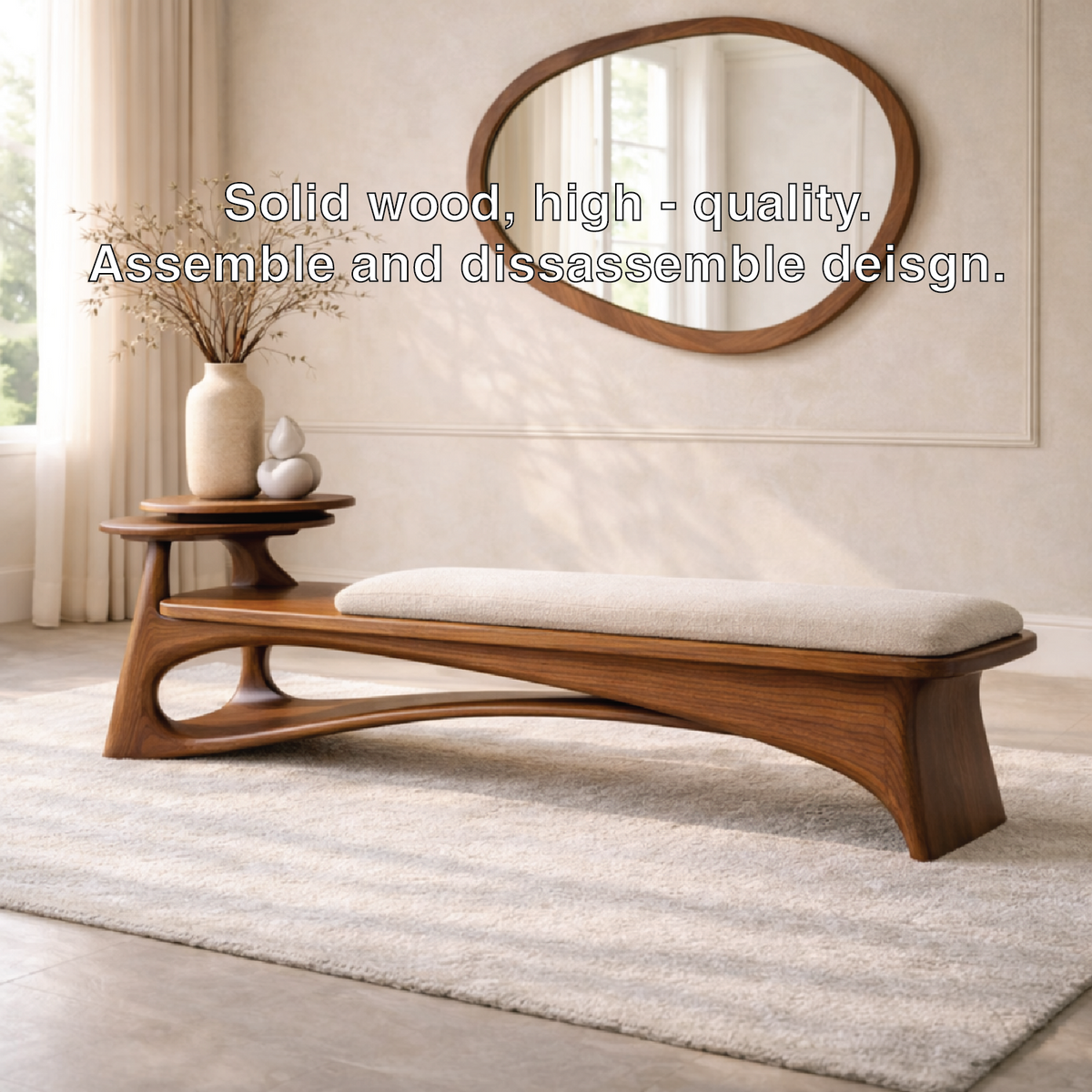 Contemporary Entryway Bench with Side Table Curved Hallway Seat Minimalist Furniture - view 5 of 7