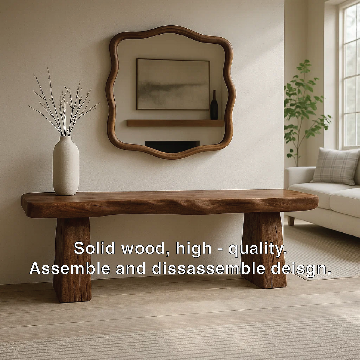 Solid Wood Entryway Bench with Sculpted Base, Handmade Rustic Hallway Seat - view 5 of 7