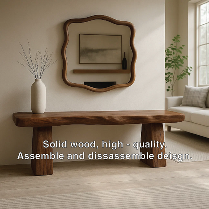 Solid Wood Entryway Bench with Sculpted Base, Handmade Rustic Hallway Seat - view 5 of 7